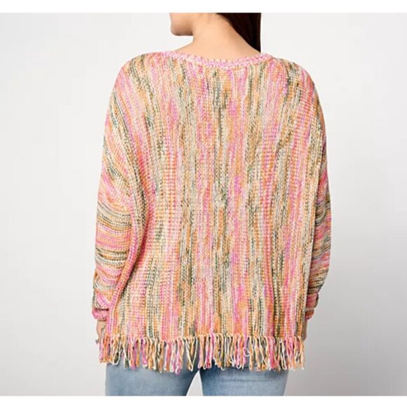 Denim & Co. Canyon Retreat Pullover ~ Drop Shoulder Fringe Hem Pink A648923 - Picture 2 of 5
